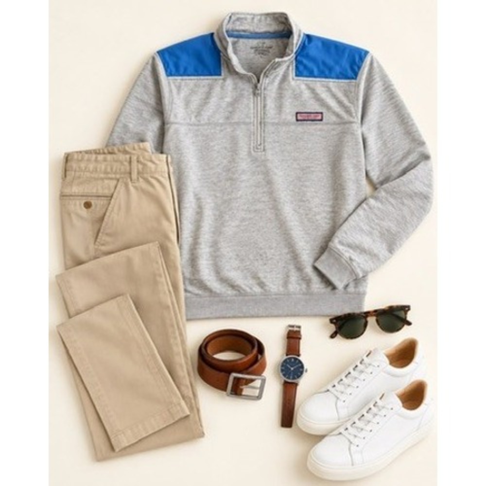 Vineyard Vines Performance Men's Gray Blue Quarter Zip Pullover Size Large